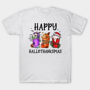 Happy HalloThanksMas Coffee Halloween Thanksgiving Xmas T-Shirt